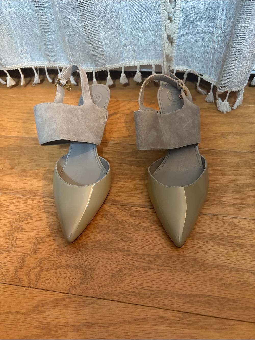 Tory Burch Women's Taupe Pointed Toe Slingback Flats